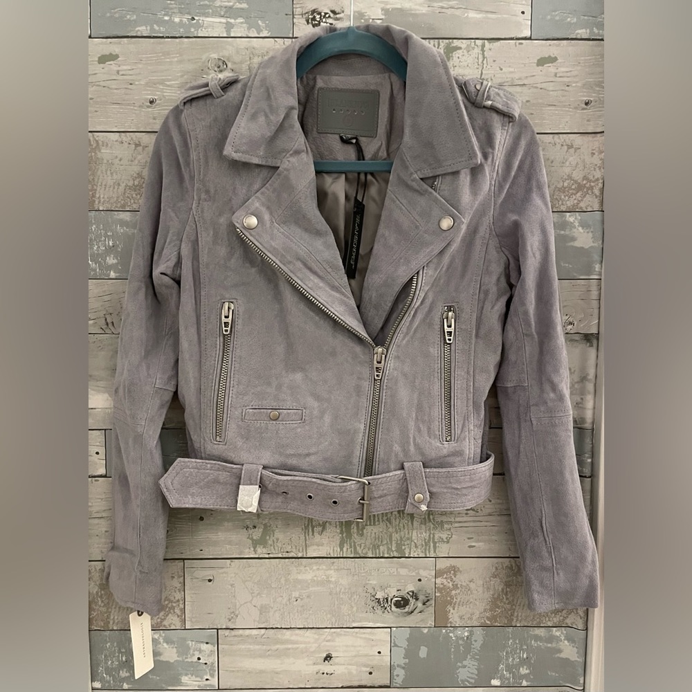 Anthropology BlankNYC Silver/Gray NWT Lined Suede Leather Small Moto Jacket